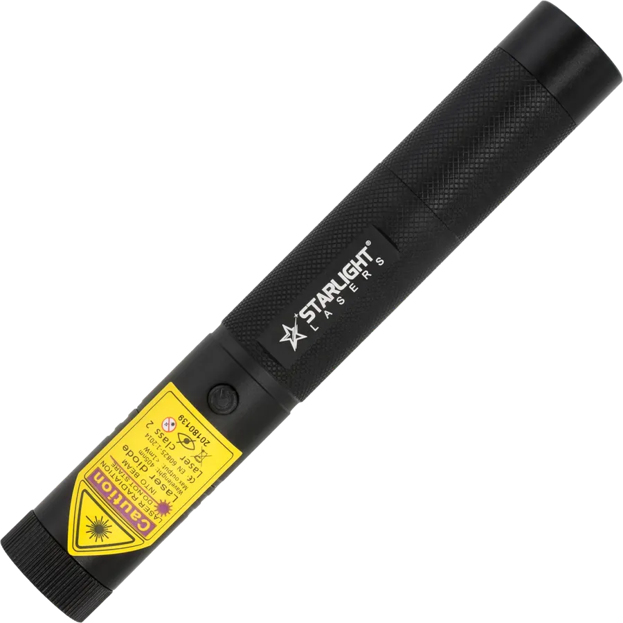 Violette laserpointer Starlight Lasers V1 Pro met paarsblauwe stip